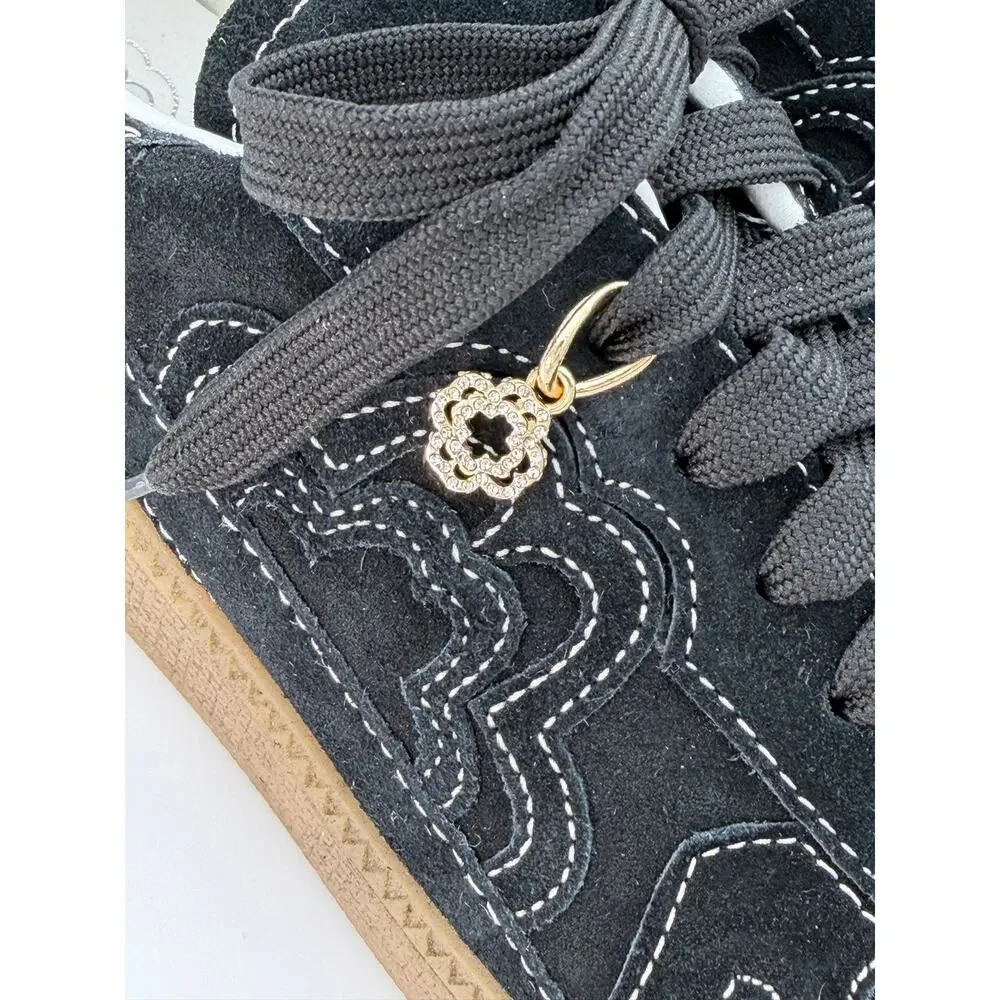Maje Low Profile Sneakers Black Suede Size 39 / 9 Retro Contrast Stitching